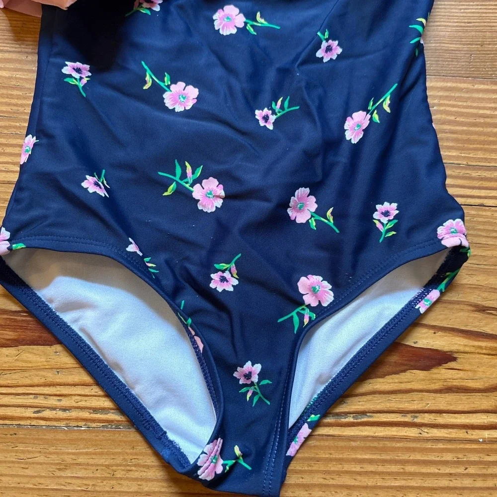 Kami Swimsuit Kids Navy Blue Excellent Floral One Shoulder Ruffle‎ SIZE 6